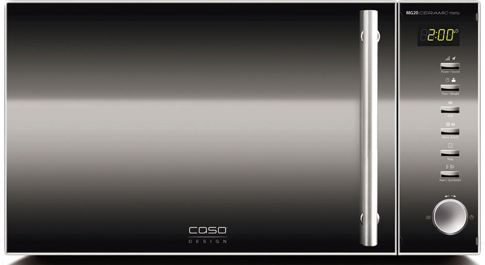 CASO MG 20 Ceramic Menu СВЧ-печьMG 20 Ceramic Menu CASO MG 20 Ceramic Menu СВЧ-печьMG 20 Ceramic MenuCASO MG 20 Ceramic Menu - стильная СВЧ-печь в оригинальном черном корпусе с серебристыми элементами. Зеркальная передняя панель подчеркивает изящество дизайна. Ровное керамическое дно очень легко моется и дает больше места для прямоугольных форм при готовке. Отражатель микроволн равномерно распределяет микроволны, блюдо отлично готовится со всех сторон. Данная модель имеет внутреннее освещение и удобное электронное управление для максимально комфортной эксплуатации. Множество автоматических программ, а также таймер со звуковым сигналом также поможет быстро и просто приготовить то или иное блюдо. Автоматических программ: 14 Возможность отключения звукового сигнала Таймер: 60 мин