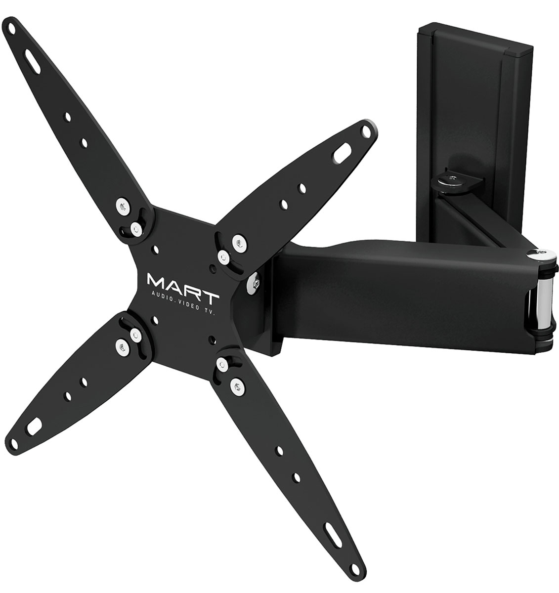 Mart 407A, Black кронштейн для ТВ1255607 Mart 407A, Black кронштейн для ТВ1255607Mart 407A - надежный кронштейн для вашего телевизора. Максимальная нагрузка составляет 40 кг, а угол поворота до 175°. Данный кронштейн поможет организовать пространство в гостиной или любой другой комнате. Ведь гораздо удобнее, когда телевизор установлен не на столе или тумбе, а на стене.