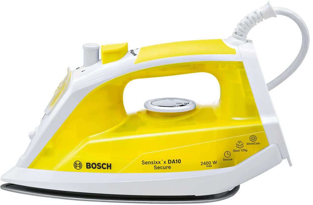 Bosch TDA1024140 утюгTDA1024140 Bosch TDA1024140 утюгTDA1024140Утюг Bosch Sensixxx DA10 Secure оснащен нескользящей ручкой с резиновой накладкой и удобным расположением кнопок. Керамическая подошва PalladiumGlissee способствует быстрому нагреву и отличному скольжению. Мощность Bosch Sensixxx DA10 Secure достигает 2400 Вт, что позволяет качественно гладить даже тяжелые и сложные ткани, а заостренный носик поможет разгладить складки между пуговицами и швами. Благодаря паровому удару до 120 г/мин процесс глажения станет быстрее. Сенсорная система защиты от протечек Капля-стоп перекрывает подачу воды при недостаточной температуре воды. Исключается скапывание воды при глажении на низких температурах. Больше никаких капель и мокрых пятен на ткани. Три - счастливое число - это касается и срока службы прибора. Система защиты 3 AntiCalc обеспечивает идеальный пар без частичек накипи и включает в себя 3 вида защиты от накипи: Self clean, calcnclean и AntiCalc. Более долгий срок службы утюга. C Bosch безопасность...