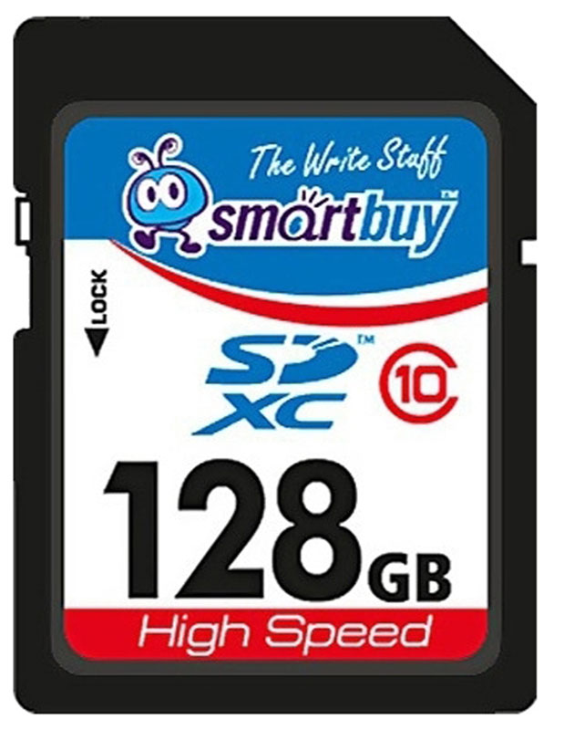 SmartBuy SDXC Class10 128GB карта памятиSB128GBSDXC SmartBuy SDXC Class10 128GB карта памятиSB128GBSDXCЕсли необходимо хранить информацию не один год и при этом нет источника питания, то карты памяти Smartbuy SD SDHC для вас. Это универсальный инструмент хранения различной информации. Скорость передачи данных этой карты равна 15 МБ/с. Эта карта памяти способна эффективно работать в фотоаппаратах, принтерах, компьютерах, ноутбуках.