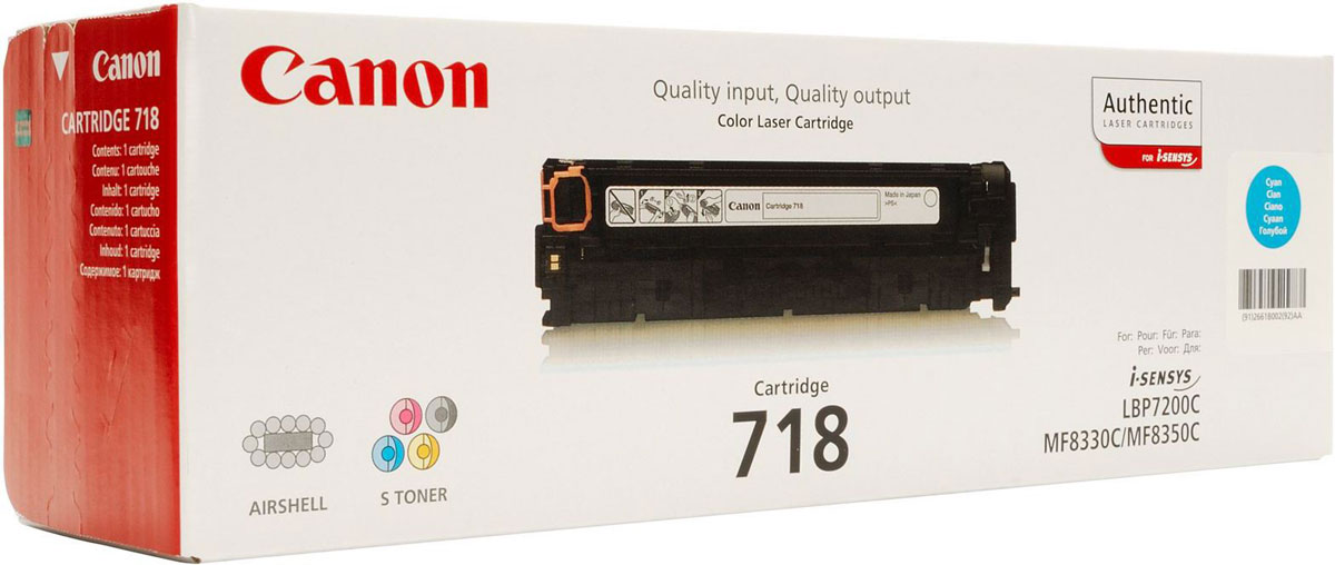 Canon 718, Cyan картридж для LBP-72002661B002 Canon 718, Cyan картридж для LBP-72002661B002Используя картридж 718 С, вы можете быть уверены, что ваши отпечатки всегда будут идеально четкими. Ресурс печати приблизительно 2900 страниц гарантирует что картридж прослужит так долго, как вам это нужно.