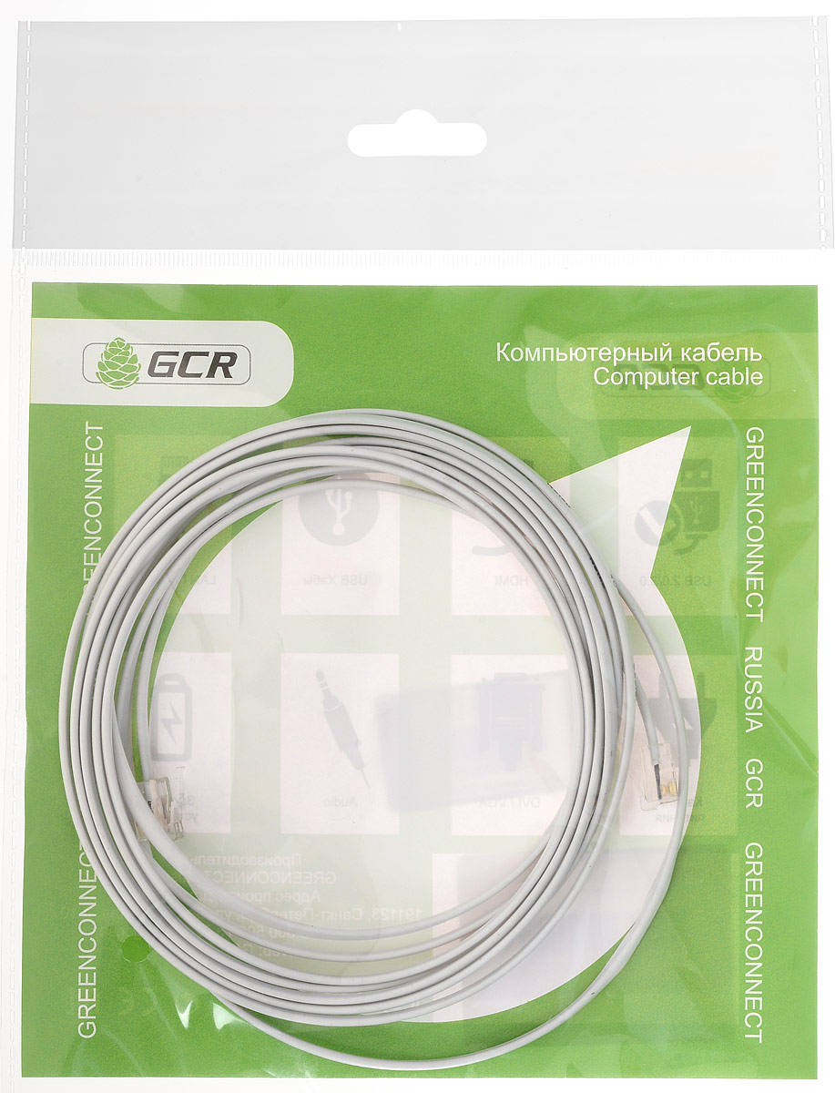 Greenconnect GCR-TP6P4C2, White кабель телефонный (3 м)GCR-TP6P4C2-3.0m Greenconnect GCR-TP6P4C2, White кабель телефонный (3 м)GCR-TP6P4C2-3.0mТелефонный кабель Greenconnect GCR-TP6P4C2 предназначен для подключения телефонных аппаратов и модемов.