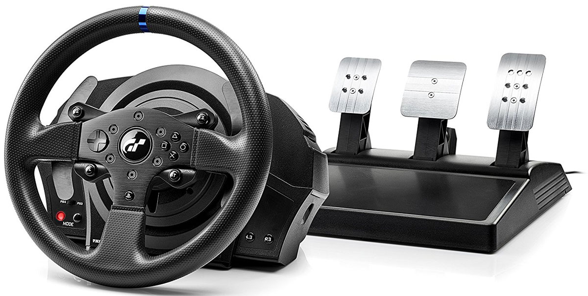Thrustmaster T300 RS Gran Turismo Edition, PS4/PS3 рульTHR56 Thrustmaster T300 RS Gran Turismo Edition, PS4/PS3 рульTHR56Симулятор T300 RS Gran Turismo Edition от Thrustmaster - отличный помощник в освоении гоночного мастерства - от первого погружения в мир гонок и на всех этапах совершенствования гоночных навыков. Потому что под кожухом этой системы - фирменный бесщеточный мотор промышленного класса с силовой обратной связью (без эффекта трения) и двухременная система с углом 1080°, которые обеспечивают суперплавный ход и тихую обратную связь исключительного отклика, а также реалистичные силовые эффекты. Разработчики из Thrustmaster дополнили внушительные характеристики мотора повышенной точностью работы благодаря внедрению технологии H.E.A.R.T HallEffect AccuRate Technology с бесконтактным магнитным датчиком, обеспечивающим 16-битное разрешение и 65 536 значений на поворот. Кроме того, система T300 RS оснащена встроенной памятью и обновляемой прошивкой, так что пользователи всегда имеют доступ к самым свежим усовершествованиям благодаря поддержке ПК, а также переключателем PS4/PS3 на...