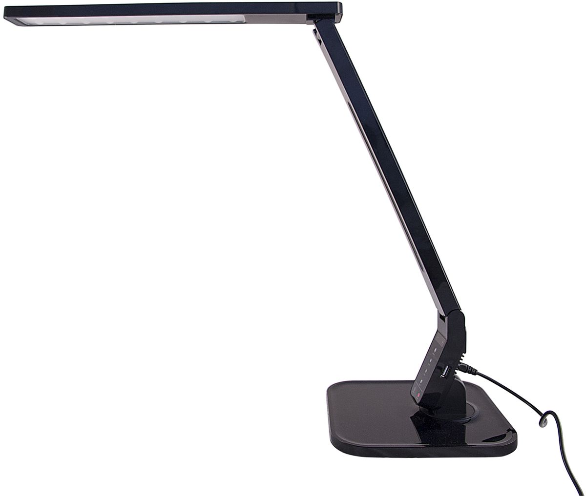 Лампа настольная Лючия Smart, светодиодная, цвет: черный, 11W. L7004606400105442 Лампа настольная Лючия Smart, светодиодная, цвет: черный, 11W. L7004606400105442Светодиодный настольный светильник модель L700 Smart. Предназначен для местного освещения внутри помещений. Напряжение сети 230 В, частота 50 Гц. Цветопередача Ra > 90. - USB-разъем для подзарядки 5 В 1.5 А - Cенсорное управление - 4 режима. Цветовая температура света в диапазоне от 2700 до 6600 К - Дискретное изменение яркости свечения (5 уровней) - Запоминание выбранного уровня яркости в каждом режиме Источник света: SMD светодиоды, 27 шт. Регулировка направления света Кнопки: уменьшение/увеличение яркости Кнопка: режим чтение Кнопка: режим учеба Кнопка: режим релаксация Кнопка: режим сон Кнопка: таймер на 60 мин Кнопка: включение/ выключение USB-разъем для зарядки Разъем для адаптера для сети 230 В