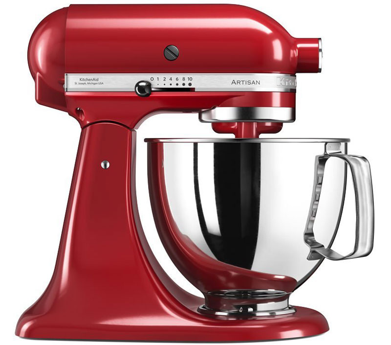 KitchenAid Artisan, Red миксер (5KSM125EER)5KSM125EER KitchenAid Artisan, Red миксер (5KSM125EER)5KSM125EERМиксер KitchenAid Artisan предназначен для смешивания, взбивания, замешивания теста для приготовления изумительных кексов и великолепного хлеба. При этом его надежные насадки позволяют делать на кухне все: резать, измельчать, готовить свежую пасту, выжимать фруктовые соки и перемалывать мясо. Прибор выполнен из цельного металла с эмалевым покрытием, которое рассчитано на долгий срок службы. Он предназначен для интенсивной эксплуатации, поскольку изначально разрабатывался для профессиональных предприятий питания. Уникальный метод планетарного смешивания, запатентованный еще в 1919 году - венчик совершает обороты в одну сторону, а привод в это время движется по кругу в другую сторону, тщательно смешивая ингредиенты и не оставляя неохваченных участков ни в одной части чаши. Мощность миксера составляет 300 Ватт, она позволяет десятискоростному электродвигателю с прямым приводом стабильно работать во всех режимах, от легкого перемешивания до...