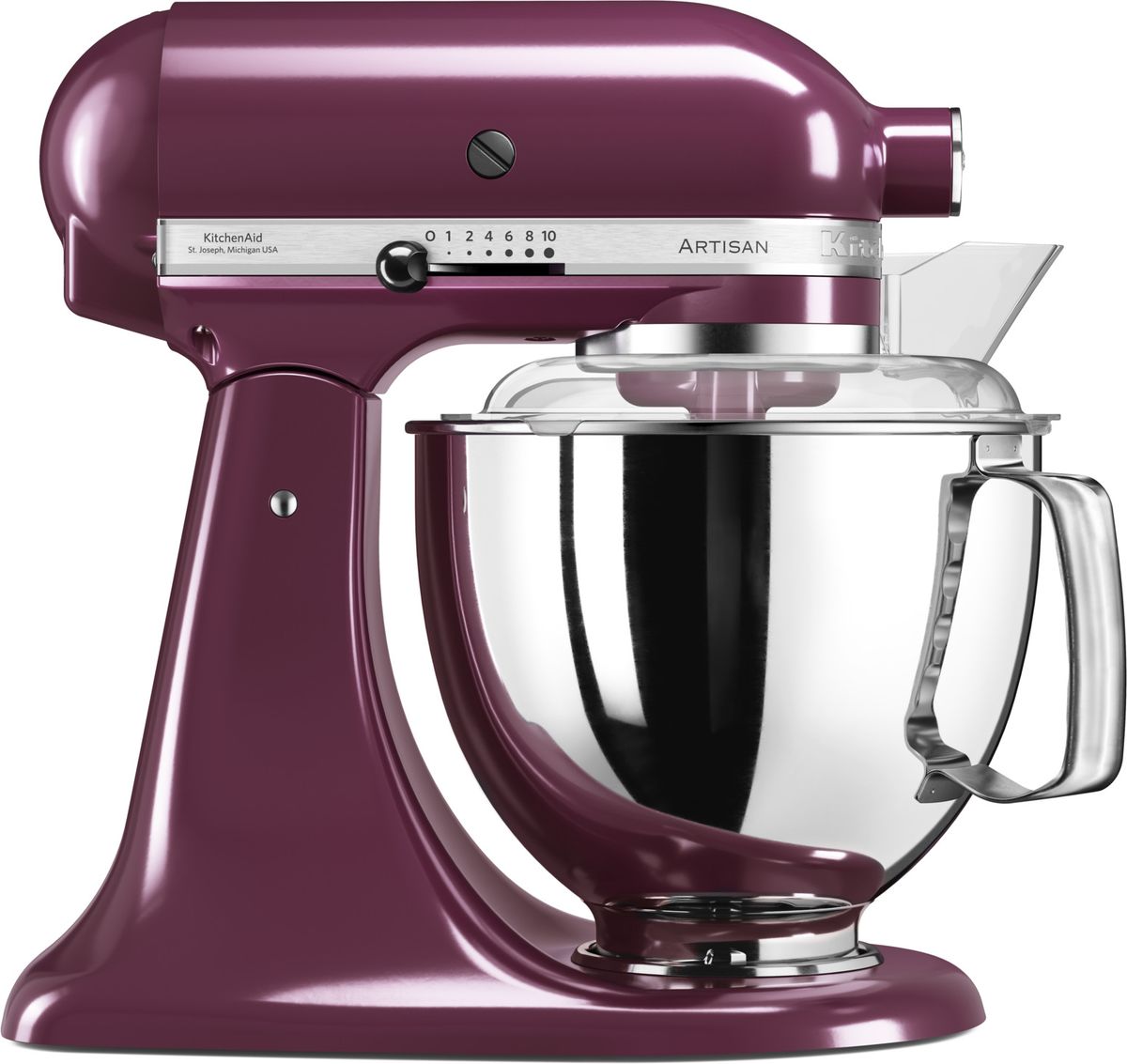 KitchenAid Artisan, Purple миксер планетарный (5KSM175PSEBY)5KSM175PSEBY KitchenAid Artisan, Purple миксер планетарный (5KSM175PSEBY)5KSM175PSEBYМиксер KitchenAid Artisan - это уникальное многофункциональное устройство, практически не имеющее аналогов на рынке техники для дома и кухни. Сочетание классического элегантного дизайна и высокой мощности, соответствующей стандартам профессионального оборудования, делает этот миксер фаворитом не только на домашней кухне, но и на рабочем столе мастеров поварского искусства. Откидывающаяся головка миксера KitchenAid Artisan позволяет легко менять насадки и устанавливать чашу. Миксер имеет 10 скоростных режимов, от медленного смешивания до высокоскоростного взбивания. Базовая комплектация миксера включает: чашу объемом 4,83 литра, крюк для теста, венчик для взбивания, насадку- лопатку для перемешивания, крышку для чаши и защитный обод с воронкой для засыпания продуктов. Этого набора достаточно, чтобы миксер успешно выполнял базовые функции. В передней части привода миксера KitchenAid имеется еще одно гнездо для подсоединения дополнительных насадок....