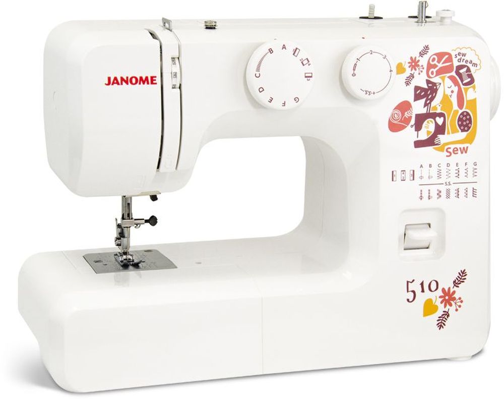 Janome Sew Dream 510 швейная машинаSew dream 510 Janome Sew Dream 510 швейная машинаSew dream 510Швейная машина Janome Sew Dream 510 отлично подойдет для новичков в швейном деле, так как выполняет все необходимые операции для ремонта и пошива одежды с легкими и средними материалами. Данная модель имеет классическое вертикальное устройство и петлю полуавтомат. Прибор выполняет рабочие и декоративные строчки зигзаг. Несмотря на отсутствие наворотов, качество выполнимых работ приятно вас удивит, такой эффект будет достигнут из-за прочного металлического каркаса.