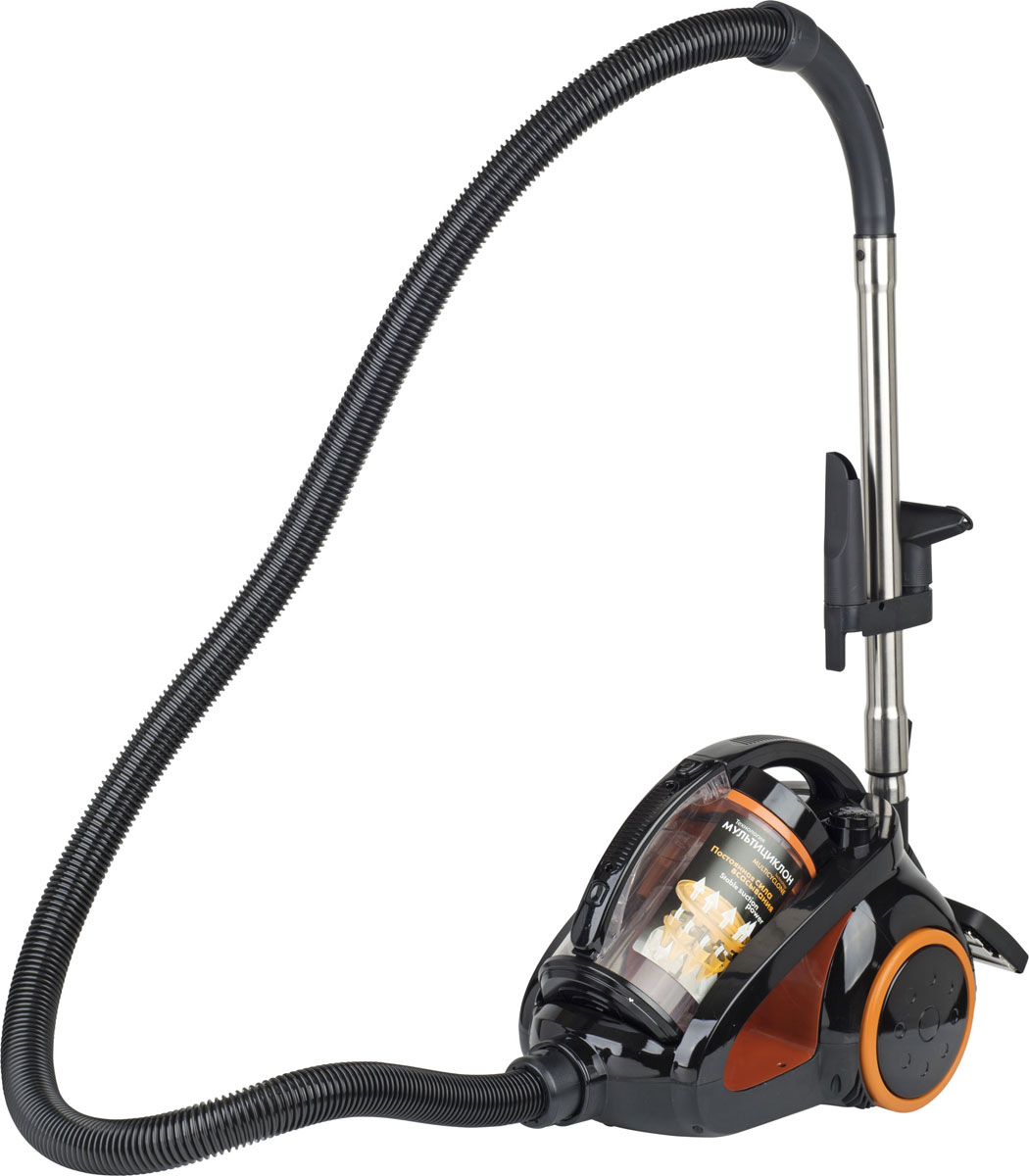 Scarlett IS-580, Black Orange пылесосIS-580 Scarlett IS-580, Black Orange пылесосIS-580Пылесос Scarlett IS-580 отличается элегантным и функциональным дизайном — благодаря оригинальной компоновке его удобно перемещать путем натяжения шланга и переноски в руках, а также хранить в вертикальном положении. Модель оборудована пластиковой емкостью для отходов с циклонным фильтром, которая задерживает все твердые частицы и легко очищается при необходимости, что позволяет обходиться без покупки мешков и прочих расходных материалов. Высокая мощность пылесоса дает возможность справляться с наиболее сильными загрязнениями. При необходимости ограничения силы втягивания можно воспользоваться регулятором, расположенным на рукоятке, а полное отключение и повторное включение может производиться ногой без наклона тела.