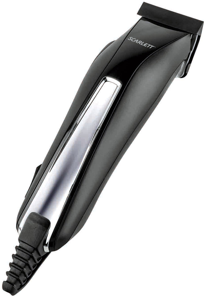 Scarlett SC-HC63C01, Black Chrome машинка для стрижки волосSC-HC63C01 Scarlett SC-HC63C01, Black Chrome машинка для стрижки волосSC-HC63C01Scarlett SC-HC63C01 - лёгкая и удобная в использовании машинка для стрижки волос. С её помощью в домашних условиях можно выполнять стрижку на высоком профессиональном уровне. Лезвия машинки выполнены из прочной и долговечной нержавеющей стали, они обеспечивают высокую точность стрижки. Длину лезвий можно регулировать. В комплект входят 4 съёмных насадки различной длины. Благодаря этому владелец может выполнять стрижку в соответствии со своими предпочтениями. К модели прилагаются расчёска и ножницы, позволяющие повысить качество стрижки, а также масло для смазки и щёточка для чистки, делающие уход за этим устройством особенно простым. Защитная крышка для режущих лезвий Удобная петелька для подвешивания