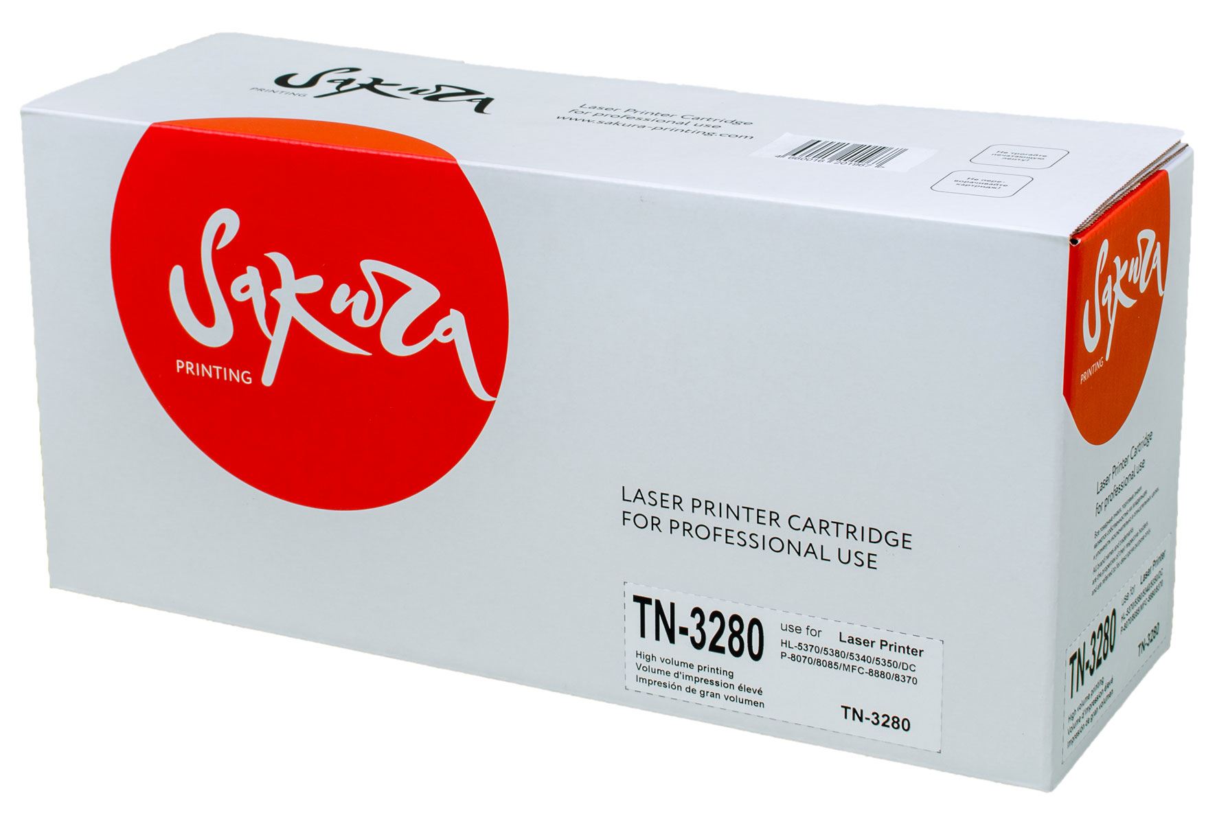 Sakura TN3280, Black тонер-картридж для Brother HL-5370/5380/5340/5350/DCP-8070/8085/MFC-8880/8370SATN3280 Sakura TN3280, Black тонер-картридж для Brother HL-5370/5380/5340/5350/DCP-8070/8085/MFC-8880/8370SATN3280Тонер-картридж Sakura TN3280 для лазерных принтеров Brother HL-5370/5380/5340/5350/DCP-8070/8085/MFC-8880/8370 является альтернативным решением для замены оригинальных картриджей. Он печатает с тем же качеством и имеет тот же ресурс, что и оригинальный картридж. В картриджах компании Sakura используется химический синтезированный тонер, который в отличие от дешевого тонера из перемолотого полимера, не царапает, а смазывает печатающий вал, что приводит к возможности многократных перезаправок картриджей. Такой подход гарантирует долгий срок службы принтера, превосходное качество и стабильность печати.Тонер-картриджи Sakura производятся при строгом соответствии стандартам ISO 9001 и ISO 14001, что подтверждено международными сертификатами.