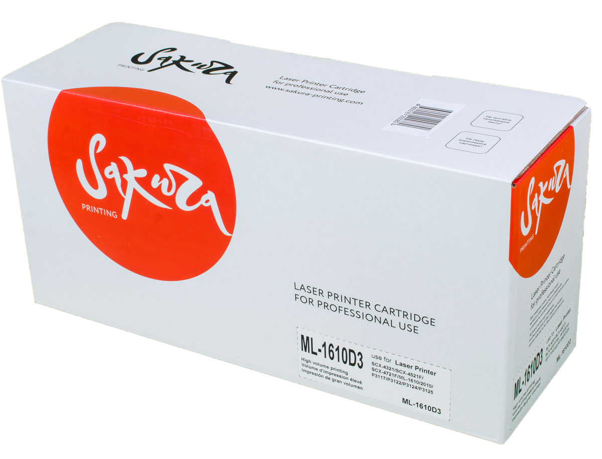 Sakura ML-1610D3, Black тонер-картридж для Samsung SCX4321/4521F/4721F/ML1610/2010/Xerox Phaser 3117/3122/3124/3125SAML1610D3 Sakura ML-1610D3, Black тонер-картридж для Samsung SCX4321/4521F/4721F/ML1610/2010/Xerox Phaser 3117/3122/3124/3125SAML1610D3Тонер-картридж Sakura ML-1610D3 для лазерных принтеров Samsung SCX4321/4521F/4721F/ML1610/2010 и Xerox Phaser 3117/3122/3124/3125 является альтернативным решением для замены оригинальных картриджей. Он печатает с тем же качеством и имеет тот же ресурс, что и оригинальный картридж. В картриджах компании Sakura используется химический синтезированный тонер, который в отличие от дешевого тонера из перемолотого полимера, не царапает, а смазывает печатающий вал, что приводит к возможности многократных перезаправок картриджей. Такой подход гарантирует долгий срок службы принтера, превосходное качество и стабильность печати. Тонер-картриджи Sakura производятся при строгом соответствии стандартам ISO 9001 и ISO 14001, что подтверждено международными сертификатами.