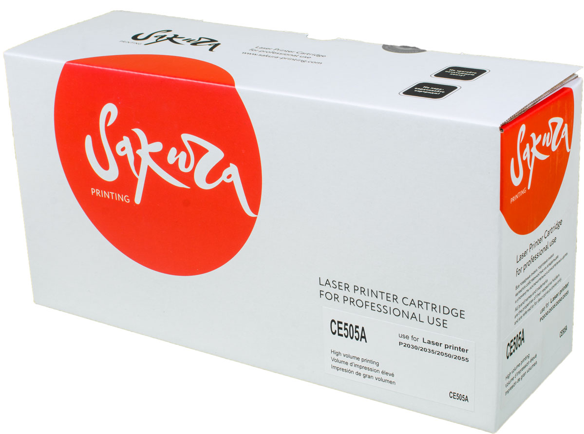 Sakura CE505A, Black тонер-картридж для HP LaserJet P2030/P2035/P2050/P2055SACE505A Sakura CE505A, Black тонер-картридж для HP LaserJet P2030/P2035/P2050/P2055SACE505AТонер-картридж Sakura CE505A для лазерных принтеров HP LaserJet P2030/P2035/P2050/P2055 является альтернативным решением для замены оригинальных картриджей. Он печатает с тем же качеством и имеет тот же ресурс, что и оригинальный картридж. В картриджах компании Sakura используется химический синтезированный тонер, который в отличие от дешевого тонера из перемолотого полимера, не царапает, а смазывает печатающий вал, что приводит к возможности многократных перезаправок картриджей. Такой подход гарантирует долгий срок службы принтера, превосходное качество и стабильность печати.Тонер-картриджи Sakura производятся при строгом соответствии стандартам ISO 9001 и ISO 14001, что подтверждено международными сертификатами.