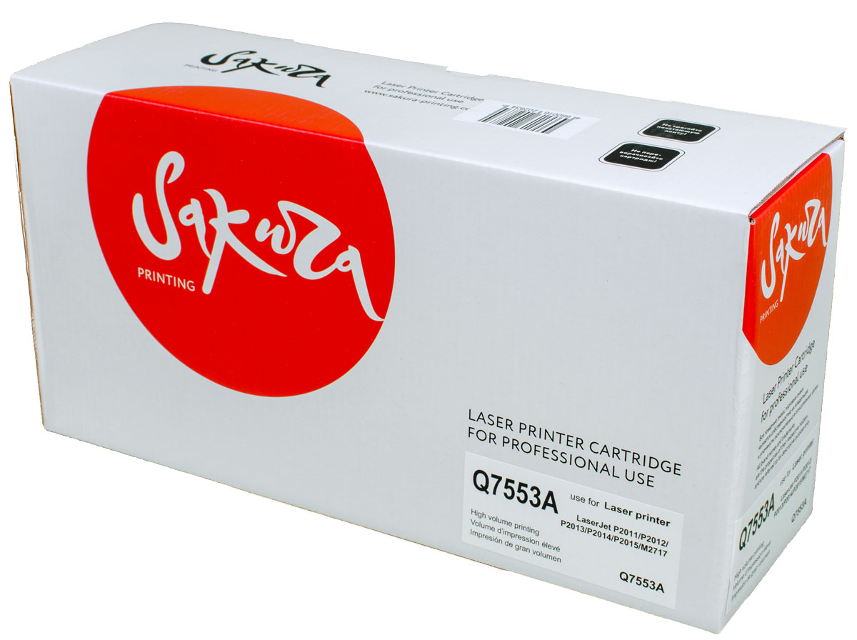 Sakura Q7553A, Black тонер-картридж для HP LaserJet P2011/P2012/P2013/P2014/P2015/M2717SAQ7553A Sakura Q7553A, Black тонер-картридж для HP LaserJet P2011/P2012/P2013/P2014/P2015/M2717SAQ7553AТонер-картридж Sakura Q7553A для лазерных принтеров HP LaserJet P2011/P2012/P2013/P2014/P2015/M2717 является альтернативным решением для замены оригинальных картриджей. Он печатает с тем же качеством и имеет тот же ресурс, что и оригинальный картридж. В картриджах компании Sakura используется химический синтезированный тонер, который в отличие от дешевого тонера из перемолотого полимера, не царапает, а смазывает печатающий вал, что приводит к возможности многократных перезаправок картриджей. Такой подход гарантирует долгий срок службы принтера, превосходное качество и стабильность печати. Тонер-картриджи Sakura производятся при строгом соответствии стандартам ISO 9001 и ISO 14001, что подтверждено международными сертификатами.