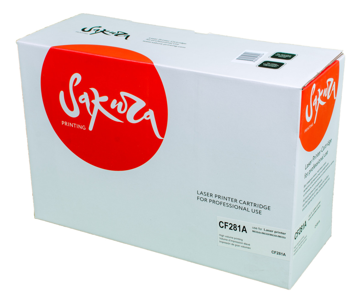 Sakura CF281A, Black тонер-картридж для HP LaserJet Enterprise M630dn/M630f/M630h/M630zSACF281A Sakura CF281A, Black тонер-картридж для HP LaserJet Enterprise M630dn/M630f/M630h/M630zSACF281AТонер-картридж Sakura CF281A для лазерных принтеров HP LaserJet Enterprise M630dn/M630f/M630h/M630z является альтернативным решением для замены оригинальных картриджей. Он печатает с тем же качеством и имеет тот же ресурс, что и оригинальный картридж. В картриджах компании Sakura используется химический синтезированный тонер, который в отличие от дешевого тонера из перемолотого полимера, не царапает, а смазывает печатающий вал, что приводит к возможности многократных перезаправок картриджей. Такой подход гарантирует долгий срок службы принтера, превосходное качество и стабильность печати. Тонер-картриджи Sakura производятся при строгом соответствии стандартам ISO 9001 и ISO 14001, что подтверждено международными сертификатами.