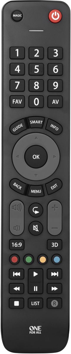 One For All Evolve TV URC7115 Black, пульт ДУ универсальныйURC7115 One For All Evolve TV URC7115 Black, пульт ДУ универсальныйURC7115Пульт One For All Evolve TV оптимизирован для работы со смарт-телевизорами и гарантировано работает со всеми ТВ брендами. Замените сломанный или потерянный пульт от вашего телевизора на этот легко настраиваемый универсальный пульт дистанционного управления. Благодаря широкому углу ИК-передатчика вы можете управлять устройствами, даже не поворачивая пульт в их направлении.