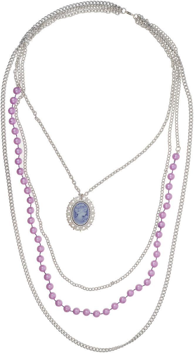 Колье Art-Silver, цвет: серебряный, сиреневый. 7547-3387547-338 Колье Art-Silver, цвет: серебряный, сиреневый. 7547-3387547-338Колье Art-Silver выполнено из бижутерного сплава, оформлено бусинами и дополнено камеей. Модель застегивается на карабин.
