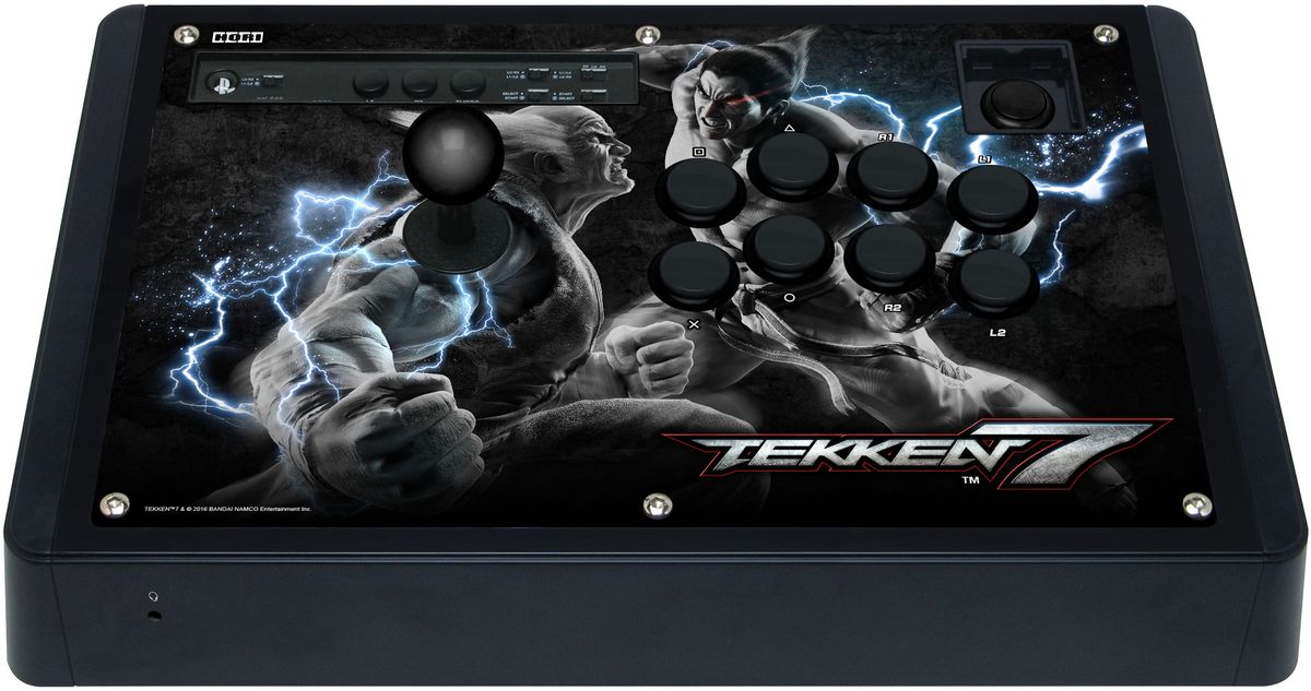 Hori Real Arcade Pro TEKKEN 7 Edition аркадный стик для PlayStation4HR1 Hori Real Arcade Pro TEKKEN 7 Edition аркадный стик для PlayStation4HR1Официальная лицензия Sony. Совместимость с PS4/PS3. Сенсорная панель и кнопка турбо. Аутентичные джойстик-рычаг и кнопки «Hayabusa». Официальная лицензия от TEKKEN 7. Вес 2,9 кг. Длина кабеля 3 м. Глубина хода кнопок 1,4 мм. Основные кнопки HAYABUSA. Стик HAYABUSA. Кнопка OPTIONS HORI. Тачпад - Dualshock. Дополнительно: Кнопка OPTIONS - в отдельном углублении с защитой в виде дверцы. Разъем 3,5 джек для гарнитуры.