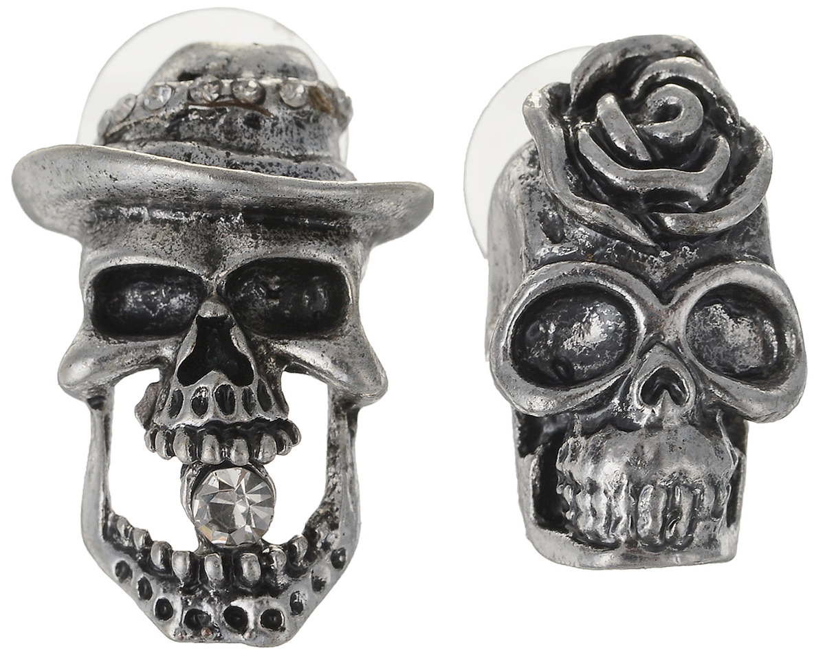Серьги Art-Silver, цвет: серебряный. 34154-41834154-418 Серьги Art-Silver, цвет: серебряный. 34154-41834154-418Серьги Art-Silver выполнены из бижутерного сплава. Декоративный элемент в виде черепа дополнена вставками из циркона. Изделие застегивается с помощью замка-гвоздика с заглушкой.