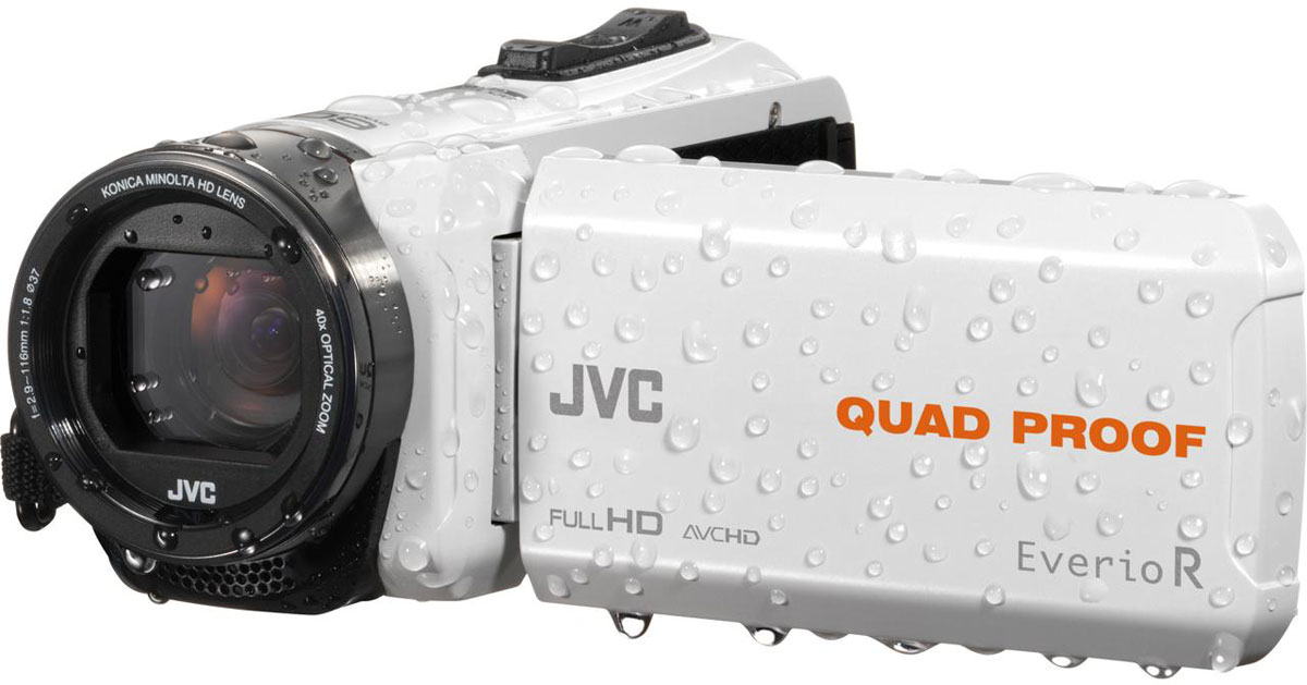 JVC GZ-R435WEU, White цифровая видеокамераGZ-R435WEU JVC GZ-R435WEU, White цифровая видеокамераGZ-R435WEUJVC GZ-R435WEU - видеокамера с 4 степенями защиты Quad-Proof, встроенным аккумулятором, который обеспечит работу камеры до 5 часов и встроенной флеш-памятью объемом 4 Гб. Данная модель оснащена КМОП сенсором с разрешением 2,5 Мп с обратной подсветкой, 40-кратным оптическим зумом и системой стабилизации изображения. Видеокамера поддерживает запись при закрытом ЖК экране, а также оснащена резьбой 37 мм для установки светофильтров или широкоугольного конвертора. Модель водонепроницаема при погружении на глубину до 5 м. После активного дня, проведённого на свежем воздухе, её можно вымыть под проточной водой. Прочный корпус выдерживает падение с высоты до 1,5 м. Он защищён от влаги и пыли и рассчитан на работу в широком диапазоне температур. Аккумулятор встроен внутрь корпуса, что обеспечивает ещё более высокую защиту от влаги и позволяет существенно сократить опасность повреждения видеокамеры при замене батарей в плохую погоду.