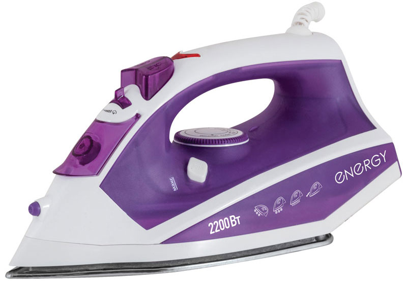 Energy EN-308, Purple утюг54 270015 Energy EN-308, Purple утюг54 270015Утюг Energy EN-308 с подошвой из нержавеющей стали превратит процесс глажки различных видов ткани в легкое и неутомительное занятие. Прибор обладает всеми необходимыми характеристиками для отличного результата: сухое глажение, отпаривание с регулировкой, функция разбрызгивания, возможность вертикального отпаривания. Модель оснащена функцией парового удара. Сетевой шнур крепится при помощи шарового механизма, что не позволяет ему запутаться во время эксплуатации.