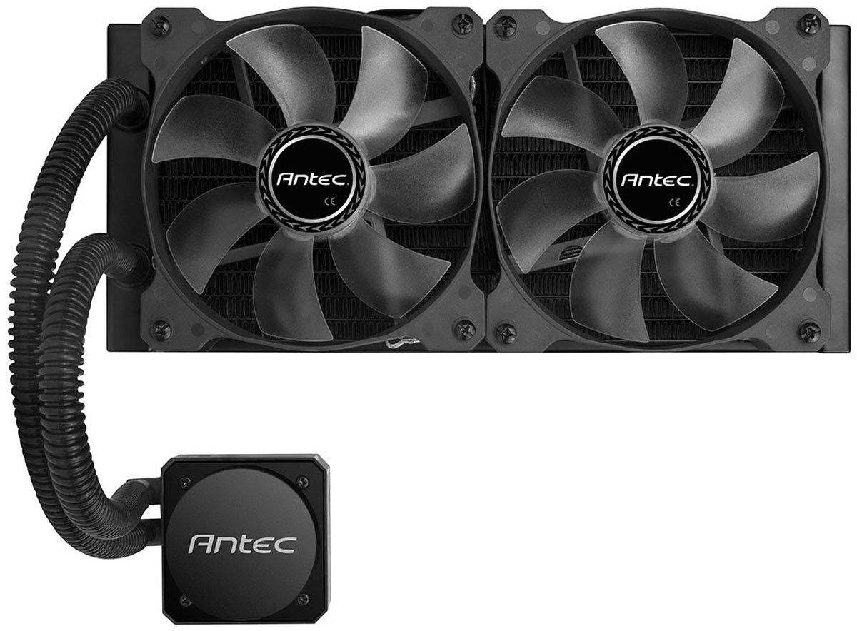 Antec H1200 Pro система охлаждения для процессора0-761345-10900-0 Antec H1200 Pro система охлаждения для процессора0-761345-10900-0Antec H1200 Pro - процессорная система охлаждения, которая отлично подойдет для игрового компьютера. Эта компактная система сочетает в себе высокую эффективность, производительность, и долговечность – заявлено 150000 часов работы. Водоблок имеет крупное медное основание, и он расположен в одном корпусе с помпой. Помпа имеет намоточный трёхфазный двигатель, и способна создать гидростатическое давление столба воды высотой 230 см. За обдув радиаторов жидкостных систем охлаждения отвечают два 120-мм вентилятора, которые оснащены синей светодиодной подсветкой и поддерживают регулировку скорости вращения.