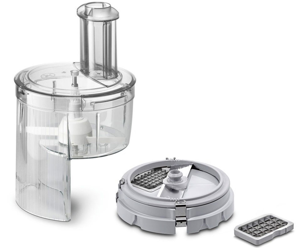 Bosch MUZ5CC2 насадка для нарезки кубиками для кухонных комбайновMUZ5CC2 Bosch MUZ5CC2 насадка для нарезки кубиками для кухонных комбайновMUZ5CC2Насадка для нарезки кубиками Bosch MUZ5CC2 - практичное решение для нарезки большого количества продуктов, например для семейных торжеств.На выходе из насадки продукты измельчаются до кубиков с гранями 0,9 - 0,9 или 1,3 - 1,3 сантиметра. Габариты полуфабриката регулируют с помощью сменных модулей, можно выбрать нужный калибр до установки насадки на комбайн.Насадка состоит из нескольких крупных узлов, поэтому её несложно мыть и обслуживать. На кухонный комбайн такая насадка монтируется буквально одним движением руки. Простота конструкции облегчает процесс использования насадки, но не влияет на функциональность изделия.