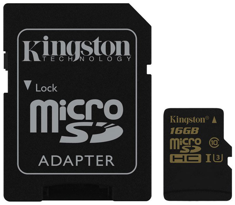 Kingston microSDHC Gold UHS-I Speed Class 3 (U3) 16GB карта памяти с адаптеромSDCG/16GB Kingston microSDHC Gold UHS-I Speed Class 3 (U3) 16GB карта памяти с адаптеромSDCG/16GBЕсли вам нужна карта для продолжительной записи видео с помощью дрона, экшн-камеры GoPro или камеры с разрешением Ultra HD, то эта карта памяти подойдет вам лучше всего. Карта памяти Gold microSD UHS-I Speed Class 3 (U3) компании Kingston позволяет снимать видео со скоростью до 30 кадров в секунду в формате 4K и 120 кадров в секунду в формате 1080p. Оцените преимущества быстрой передачи видео на ПК и быстрого редактирования и загрузки видеозаписей, в особенности, при использовании устройств чтения карт памяти с интерфейсом USB 3.0. Увеличенная скорость записи позволяют выполнять непрерывную серийную съемку, а более высокая постоянная скорость записи обеспечивает целостность видео. Карту памяти можно также использовать вместе с дополнительным адаптером для SD-карт для быстрого просмотра видеозаписи на ноутбуке или для использования в камерах с поддержкой карт памяти большего формата. Во время поездок на велосипеде, пешеходных прогулок, гонок или полетов...