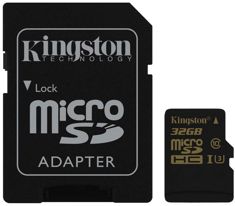 Kingston microSDHC Gold UHS-I Speed Class 3 (U3) 32GB карта памяти с адаптеромSDCG/32GB Kingston microSDHC Gold UHS-I Speed Class 3 (U3) 32GB карта памяти с адаптеромSDCG/32GBЕсли вам нужна карта для продолжительной записи видео с помощью дрона, экшн-камеры GoPro или камеры с разрешением Ultra HD, то эта карта памяти подойдет вам лучше всего. Карта памяти Gold microSD UHS-I Speed Class 3 (U3) компании Kingston позволяет снимать видео со скоростью до 30 кадров в секунду в формате 4K и 120 кадров в секунду в формате 1080p. Оцените преимущества быстрой передачи видео на ПК и быстрого редактирования и загрузки видеозаписей, в особенности, при использовании устройств чтения карт памяти с интерфейсом USB 3.0. Увеличенная скорость записи позволяют выполнять непрерывную серийную съемку, а более высокая постоянная скорость записи обеспечивает целостность видео. Карту памяти можно также использовать вместе с дополнительным адаптером для SD-карт для быстрого просмотра видеозаписи на ноутбуке или для использования в камерах с поддержкой карт памяти большего формата. Во время поездок на велосипеде, пешеходных прогулок, гонок или полетов...