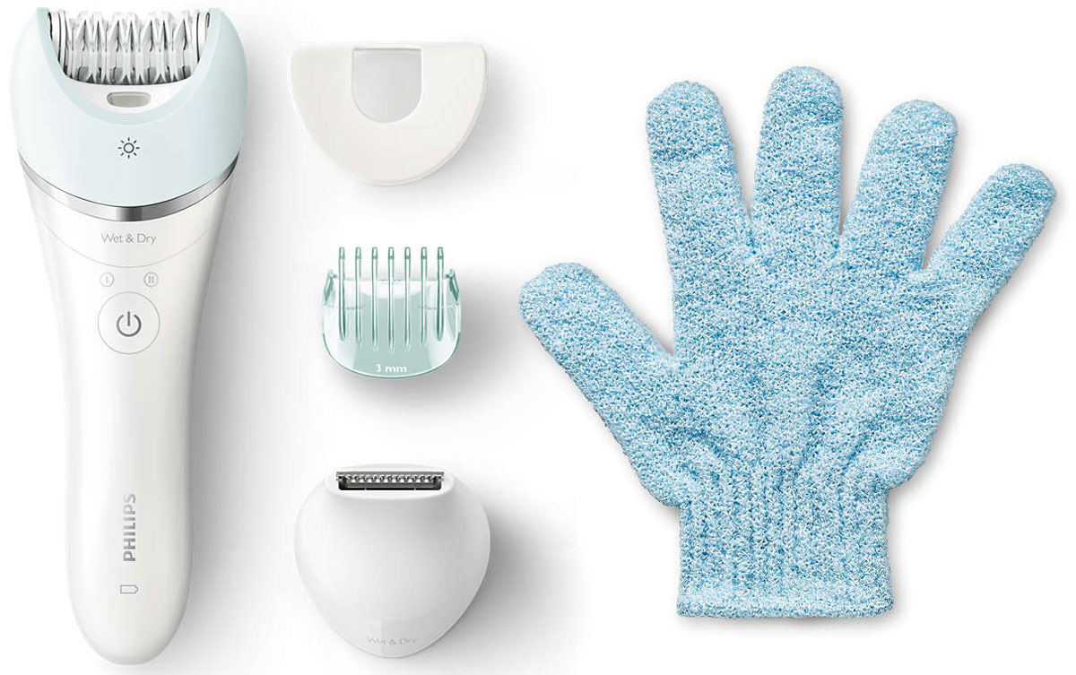 Philips BRE611/00 Satinelle Prestige эпиляторBRE611/00 Philips BRE611/00 Satinelle Prestige эпиляторBRE611/00Philips BRE611/00 Satinelle Prestige - первый эпилятор S-образной формы. Широкая головка с керамическими дисками плотно прилегает к коже и захватывает даже тонкие волоски, обеспечивая качественный результат надолго. Можно использовать на сухой и влажной коже. Помогает предотвратить врастание волосков благодаря перчатке для пилинга.Благодаря эргономичному дизайну S- образной формы прибор легко перемещать по всему телу. Удобство использования и простая обработка труднодоступных участков тела без лишних усилий.Уникальная эпилирующая головка выполнена из керамического материала, что позволяет надежно захватывать даже самые тонкие волоски.Широкая эпилирующая головка для оптимального удаления волосков за одно движение и качественного результата надолго.Все эпиляторы Philips оснащены уникальной системой: пинцеты приподнимают прилегающие к коже волоски и направляют их к участку, где они захватываются и удаляются. Благодаря круглым керамическим дискам прибор прилегает близко к коже, что обеспечивает бережное воздействие и оптимальный результат.Бережная и комфортная процедура. Используйте прибор в душе или ванной: ручка с нескользящим покрытием гарантирует удобное использование как на сухой, так и на влажной коже.Благодаря уникальной подсветке вы не пропустите даже самые тонкие волоски. Эффективная эпиляция на любых участках тела.Благодаря специальным насадкам уход за телом и удаление волос станут более комфортными и адаптированными под ваши требования процедурами.Эпилятор Philips Satinelle обеспечивает качественный результат при использовании его под углом 90 градусов к коже.