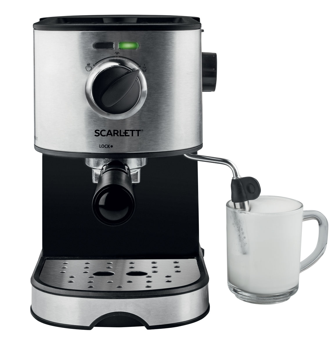 Scarlett SL-CM53001, Black кофеваркаSL-CM53001 Scarlett SL-CM53001, Black кофеваркаSL-CM53001Scarlett SL-CM53001 - современная кофеварка рожкового типа, способная приготовить эспрессо, капучино или латте из молотого кофе. Она стильно выглядит, проста в использовании, не занимает много места, оснащена резиновыми ножками, повышающими её устойчивость.Максимальное давление составляет 15 бар. Этого достаточно, чтобы кофе, приготовленный при помощи кофеварки, приобрёл богатый, насыщенный вкус и аромат.К кофеварке прилагается удобная мерная ложечка, с помощью которой владелец сможет точно отмерить необходимое количество молотого кофе.Удобное управление и световая индикация работыСъемный стальной капучинатор для взбивания и нагрева молокаСтальной фильтр для молотого кофе, или кофе в чалдахДержатель фильтра с 2 рожками, для одновременного приготовления 2 чашек кофеСъемный лоток для капельИтальянская помпа создает необходимое давление для насыщенного эспрессо с плотной пенкой