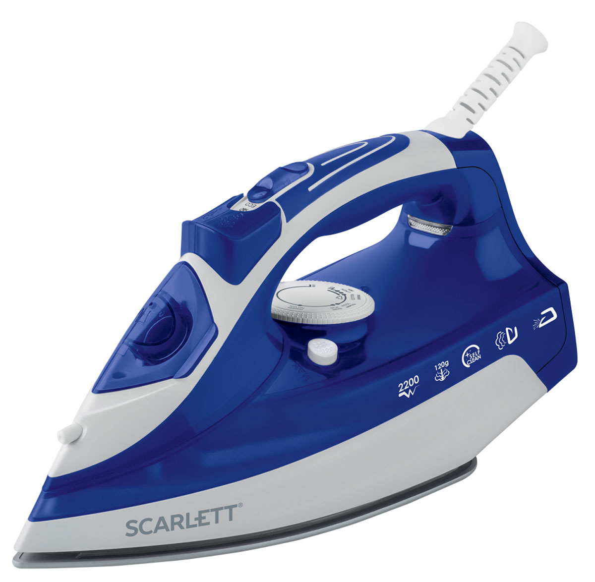 Scarlett SC-SI30K22, Blue утюгSC-SI30K22 Scarlett SC-SI30K22, Blue утюгSC-SI30K22Утюг, 2400 Вт, Керамическая подошва KeramoPro, самоочистка, Пар. удар 120гр/мин, пар 40гр/мин