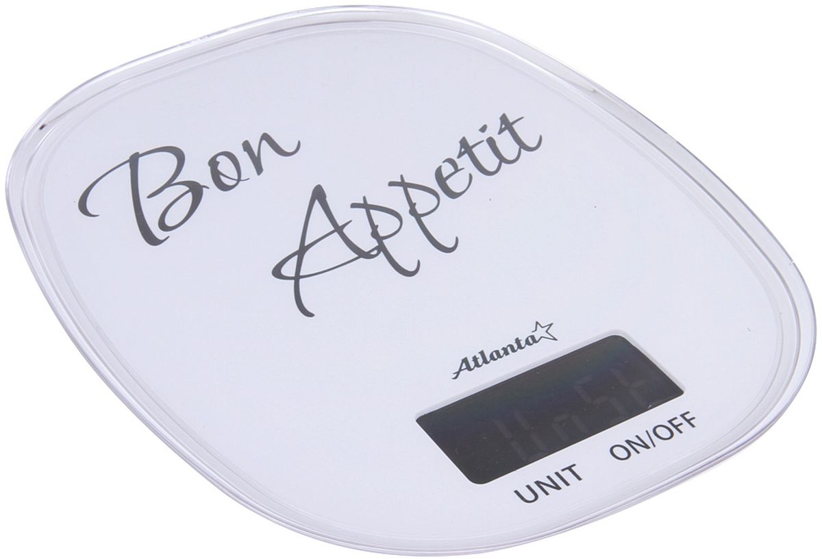 Atlanta ATH-6209, White весы кухонныеATH-6209 white Atlanta ATH-6209, White весы кухонныеATH-6209 whiteЯркий ЖКИ дисплей нового поколения 58,6 x 28 мм Сенсорные кнопки Высокая точность взвешивания 1 г Функция обнуления веса Авто отключение Предел взвешивания 5 кг Переключение режимов: g/lb/oz/kg Индикатор слабых батареек Индикатор перегрузки Работает от 2 х 1,5 В батареек тип ААА