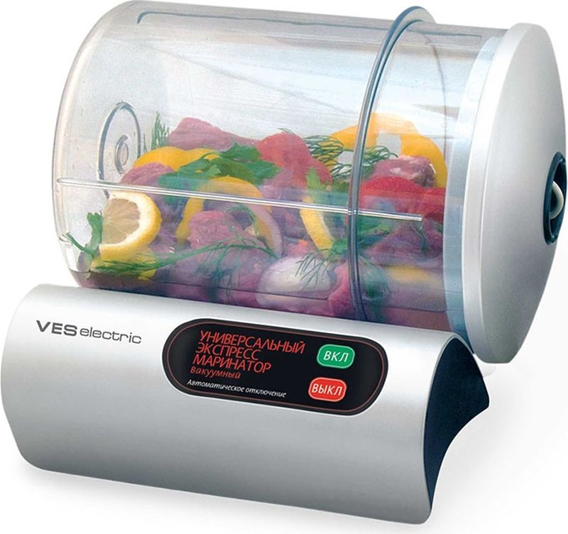 Ves VMR12 маринаторVMR12 Ves VMR12 маринаторVMR12Мощность - 2 Вт Объем канистры - 4 л Максимальная масса загрузки - 2,3 кг Составные части: канистра, крышка, помпа, смягчающая пластина, колпачок для клапана, рабочая база Сетевой адаптер Автомобильный адаптер Индикатор работы Кнопки ВКЛ/ВЫКЛ Дополнительная кнопка включения (замок от детей) Автоматическое отключение Мытье в посудомоечной машине Удобная сумка/чехол