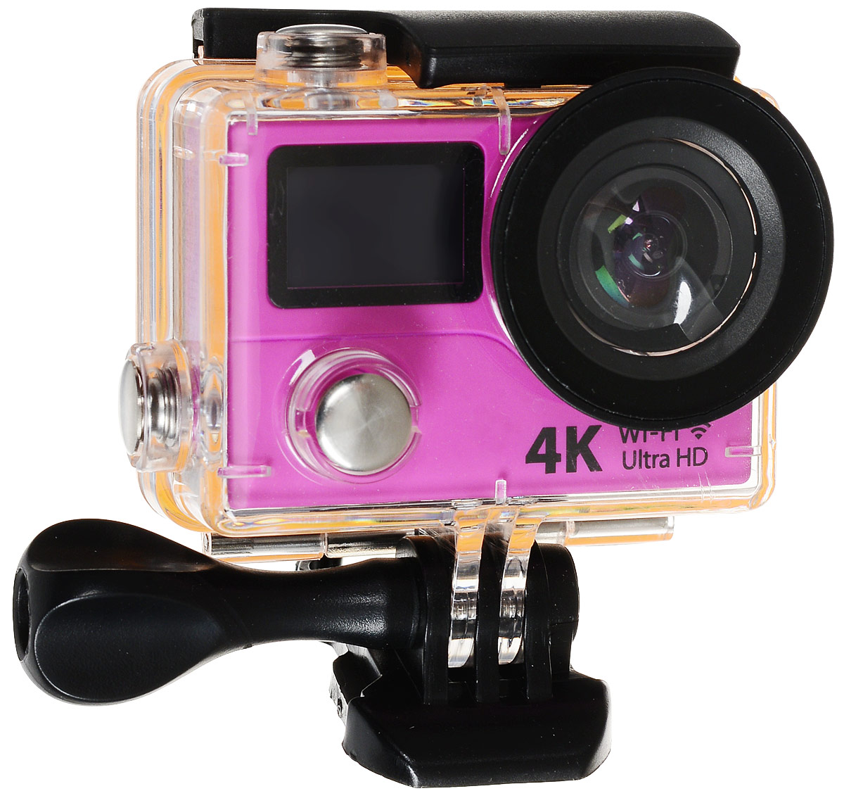 Eken H3R Ultra HD, Pink экшн-камераH3R/H8Rse_pink Eken H3R Ultra HD, Pink экшн-камераH3R/H8Rse_pinkЭкшн-камера Eken H3R Ultra HD позволяет записывать видео с разрешением 4К и очень плавным изображением до 25 кадров в секунду. Камера имеет два дисплея: 2 TFT LCD основной экран и 0.95 OLED экран статуса (уровень заряда батареи, подключение к WiFi, режим съемки и длительность записи). Эта модель сделана для любителей спорта на улице, подводного плавания, скейтбординга, скай-дайвинга, скалолазания, бега или охоты. Снимайте с руки, на велосипеде, в машине и где угодно. По сравнению с предыдущими версиями, в Eken H3R Ultra HD вы найдете уменьшенные размеры корпуса, увеличенный до 2-х дюймов экран, невероятную оптику и фантастическое разрешение изображения при съемке 25 кадров в секунду! Управляйте вашей H3R на своем смартфоне или планшете. Приложение Ez iCam App позволяет работать с браузером и наблюдать все то, что видит ваша камера. В комплекте с камерой идет пульт ДУ работающий на частоте 2,4 ГГц. Он позволяет начинать и заканчивать съемку удаленно.
