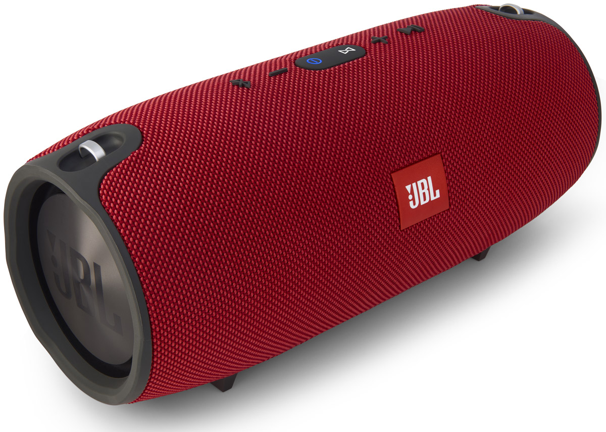 JBL Xtreme, Red акустическая система6925281904592 JBL Xtreme, Red акустическая система6925281904592JBL Xtreme - это полнофункциональный портативный Bluetooth-динамик, который легко воспроизводит потрясающе мощный стереозвук через четыре активных преобразователя и два видимых излучателя низких частот JBL. Динамик оснащен емким перезаряжаемым литий-ионным аккумулятором на 10000 мАч, обеспечивающим до 15 часов автономной работы, и двойным USB-выходом для зарядки, поэтому ваша музыка будет звучать, а устройства - работать так долго, сколько вам нужно. JBL Xtreme подарит вам нужные эмоции там, где требуется - как в помещении, так и на улице, на вечеринке у бассейна или на шашлыке на лужайке, - а симпатичная тканевая обивка эффективно защитит динамик от брызг. Кроме того, продукт оснащен спикерфоном с функциями шумоподавления и эхокомпенсации для четкой конференц-связи. Функция JBL Connect позволяет объединять в беспроводную сеть несколько колонок, поддерживающих эту функцию, и таким образом усиливать акустические ощущения от прослушивания.