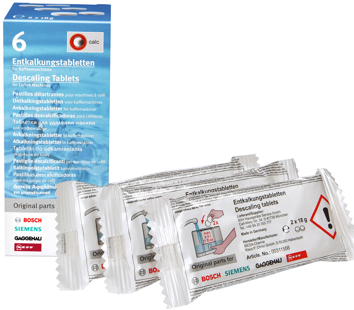 Bosch 311556 таблетки от накипи для кофемашин311556 Bosch 311556 таблетки от накипи для кофемашин311556Таблетки Bosch 311769 безопасно и надежно удаляют накипь с кофемашин. Удаляют известь и защищают от коррозии. Подходят для всех моделей.