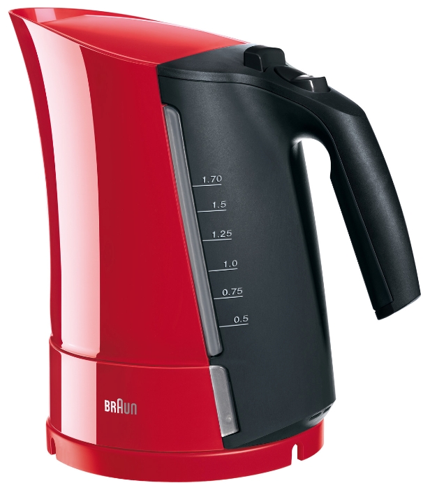 Braun WK 300, Red, электрочайникWK 300 (2011) красный Braun WK 300, Red, электрочайникWK 300 (2011) красныйBraun WK 300 Aqua Express - это современный электрочайник чешского производства. Он отличается высокой мощностью, позволяющей быстро вскипятить необходимое количество воды. Корпус модели изготовлен из высокопрочного и экологически чистого пластика, для удобства эксплуатации снабжен шкалой уровня воды с двух сторон. Подставка с центральным контактом обеспечивает беспрепятственное вращение чайника на 360 градусов вокруг своей оси. Электрочайник Braun WK 300 Aqua Express надежно защищен от проливания кипятка системой блокировки крышки, кроме того, он автоматически отключается при закипании, открывании крышки или малом количестве воды. Это удобная и функциональная модель, способная удовлетворить все повседневные потребности. Чайник Braun Aqua Express сочетает в себе уникальный дизайн и быстроту работы - для совершенного результата. Беспроводной чайник вскипятит воду для чая, растворимого кофе и других нужд гораздо быстрее, чем любой другой бытовой прибор: 250 мл воды в нем...
