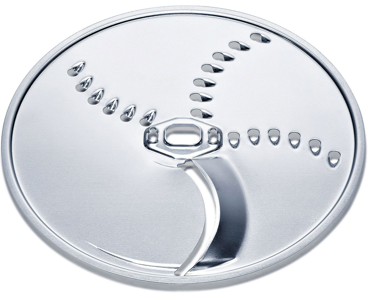Bosch MUZ45KP1 диск-терка для кухонных комбайновMUZ45KP1 Bosch MUZ45KP1 диск-терка для кухонных комбайновMUZ45KP1Диск-терка Bosch MUZ45KP1 для кухонных комбайнов серий MUM4 и MUM5. Изготовлен из нержавеющей стали. Одна сторона шинкует сырые овощи ломтиками средних размеров, другая сторона – терка (средняя).