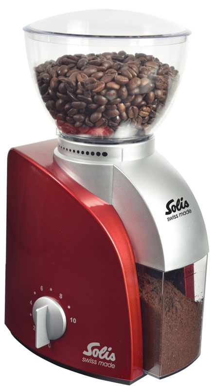 Solis Scala, Red кофемолкаScala Coffee grinder red Solis Scala, Red кофемолкаScala Coffee grinder redSolis Scala - это компактная и легкая кофемолка. Корпус выполнен из пластика. Сверху находится чаша, которую легко снять и в ней можно хранить кофейные зерна. Прочные долговечные конические жернова изготовлены из нержавеющей стали. Благодаря регулировке темпа помола и установки времени, вы можете контролировать точную дозировку кофе.