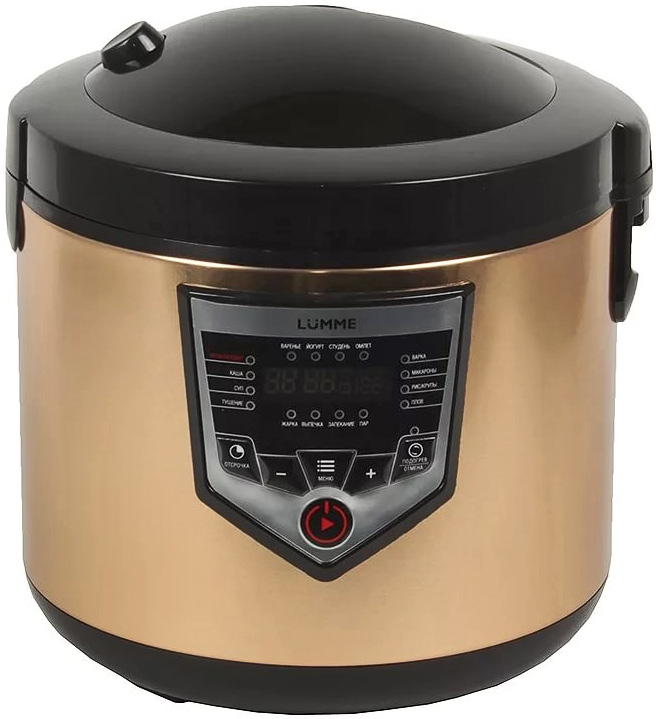 Lumme LU-1446 Chef Pro, Black Gold мультиваркаLU-1446 Black-Gold Lumme LU-1446 Chef Pro, Black Gold мультиваркаLU-1446 Black-GoldМультиварка LU-1446 – это высокотехнологичная кухонная техника для легкого приготовления всевозможных блюд с сохранением всех питательных свойств продуктов!Программы для мультварок – это удобно, быстро и очень вкусно! Перейдите на новый уровень владения кулинарным искусством с помощью готовых программ LUMME-1446!45 программ приготовления (15 автоматических программ и 30 ручных настроек) позволяют приготовить множество новых блюд! Помимо стандартного для большинства мультиварок набора блюд теперь вы можете готовить йогурты, жаркое, студень, заливное, буженину, томить мясо как в русской печи, варить варенье или морс.Для каждой из 15 автоматических программ подобраны оптимальные значения времени и температуры приготовления, загружаемые по умолчанию при запуске программы.Также, одной из главных особенностей мультиварки LUMME-1446 является возможность ручной настройки времени (от 1 минуты до 15 часов с шагом в 1 минуту) и температуры приготовления (от 30 до 170°C с шагом в 1°C) в настройках любой программы (кроме программы Йогурт), что позволяет задать 30 вариантов ручных настроек программ приготовления.Ручные настройки в сочетании с Вашим опытом помогут добиться наиточнейшего выполнения рецептов и создания новых! Наши эксперты создали для Вас автоматические программы. Станьте экспертом и Вы – создайте свои собственные режимы приготовления по Вашим лучшим рецептам!В нашей мультиварке предусмотрена функция «Мультиповар», которая позволяет устанавливать любые настройки времени и температуры для приготовления ваших любимых блюд. Диапазон установки температуры – от 30 до 170°С с шагом в 1 градус. Диапазон установки времени – от 1 минуты до 15 часов с шагом в 1 минуту. С «Мультиповаром» Вы ни чем не ограничены. Любой рецепт, рассказанный по секрету старыми друзьями или найденный в выцветших строчках забытой на полке кулинарной книги, теперь может обрести новую жизнь и порадовать не только вас, но и Ваших близких! Но самое главное, «Мультиповар» поможет Вам придумать свой самый лучший рецепт!Мультиварка LUMME LU-1446 оснащена функцией «Автоподогрев», которая запускается автоматически после окончания программы и поддерживает блюдо в горячем состоянии в течение 24 часов.В нашей мультиварке предусмотрена возможность ручного отключения «Автоподогрева» в момент выбора программы, во время приготовления пищи и после окончания программы с индикатором состояния функции «Автоподогрев». Мы сделали это для того, чтобы соблюсти технологию приготовления некоторых блюд. Теперь вы можете сами выбрать в любой момент, нужен вам подогрев или нет. LUMME не ограничивает в выборе. Настоящий кулинар все решает сам!С мультиваркой LUMME вы можете разогреть готовое блюдо. Оно будет таким же ароматным, как сразу после приготовления!Функция «Отсрочка» позволяет отложить время начала приготовления пищи на срок до 24 часов. Приготовьте свой завтрак вечером!Модель LUMME-1446 комплектуется чашей с антипригарным покрытием DAIKIN®, которое помогает сохранить истинный вкус и полезные свойства продуктов, не боится механических повреждений и резких перепадов температур. Покрытие обладает хорошими антипригарными качествами. Также, оно имеет антибактериальные свойства, не окисляется и не выделяет вредные примеси при нагревании.Ложка Мерный стаканчикКонтейнер-пароваркаПриготовление брынзы – еще один шаг к приготовлению греческого салата без похода в магазин. Нет ничего более вкусного, чем только что порезанные овощи прямо с грядки, заправленные оливковым маслом, лимонным соком и брынзой собственного производства!Приготовление творога – попробуйте творог собственного приготовления и забудьте о его аналогах на магазинных полках. Теперь достаточно найти хорошее молоко – все остальное сделает LUMME.Расстойка теста – Вы удивитесь, насколько уверенно и пышно всходит тесто в мультиварке!Подогрев детского питания – мультиварка – лучшая няня, детское питание никогда не перегреется!Пастеризация – новый уровень здоровья задают новые возможности. Ваши продукты могут храниться дольше без риска испортиться. Стерилизация банок – мультиварка позволит Вам подойти к сезону заготовок комплексно! Программы для мультварок – это удобно, быстро и очень вкусно! Перейдите на новый уровень владения кулинарным искусством с помощью готовых программ LUMME!