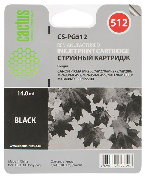 Cactus CS-PG512 струйный картридж для Canon Pixma MP250/MP270/MP272/MP280/MP490CS-PG512 Cactus CS-PG512 струйный картридж для Canon Pixma MP250/MP270/MP272/MP280/MP490CS-PG512Картридж Cactus CS-PG512 для струйных принтеров Canon. Расходные материалы Cactus для монохромной печати максимизируют характеристики принтера. Обеспечивают повышенную чёткость чёрного текста и плавность переходов оттенков серого цвета и полутонов, позволяют отображать мельчайшие детали изображения. Обеспечивают надежное качество печати.