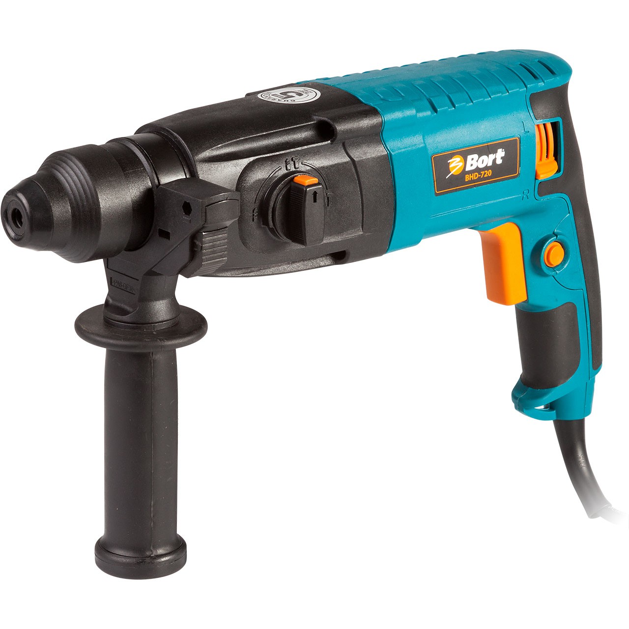 Перфоратор электрический Bort BHD-72098296600 Перфоратор электрический Bort BHD-72098296600Перфоратор BORT BHD-720 - 3-х режимный перфоратор легкого класса. В конструкции инструмента применены ствол и поршень со специальным покрытием. Использование таких современных методов обработки деталей многократно увеличивает надежность перфоратора при сохранении цены. Это перфоратор по своим параметрам соответствует профессиональным моделям, но при этом остается вполне доступным по цене. Перфоратор BORT BHD-720 надежный настоящий помощник при выполнения сверлильных и легких отбойных работ. Он укомплектован бурами и долотами, которые всегда будут под руками, так как перфоратор поставляется в удобном и надежном кейсе.