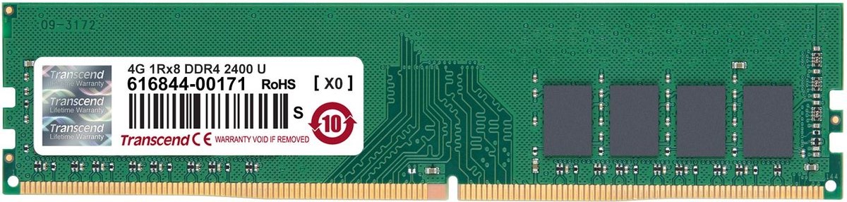 Transcend JetRam DDR4 4GB 2400МГц модуль оперативной памяти (JM2400HLH-4G)JM2400HLH-4G Transcend JetRam DDR4 4GB 2400МГц модуль оперативной памяти (JM2400HLH-4G)JM2400HLH-4GМодули памяти Transcend JetRam производятся на базе фирменных микросхем DRAM класса ETT, которые проходят тщательный отбор и тестирование в различных условиях эксплуатации. Эти модули отличаются прекрасной совместимостью и подтвержденной испытаниями надежностью, что делает их идеальным и недорогим решением для обновления ПК. Каждый модуль соответствует рейтингу 2400 МГц, обеспечивая скорость передачи данных до 19 ГБ/с. Модули Transcend JetRam DDR4 работают при напряжении 1,2 В, что позволяет не только уменьшить уровень нагрева, но также снизить электрическую нагрузку на контроллере памяти, а следовательно, и до 40 % сократить расход электроэнергии, по сравнению со стандартными 1,5 В модулями DDR3.