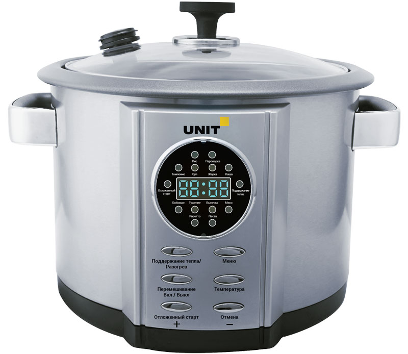 Unit USP-1150D мультиваркаCE-0480623 Unit USP-1150D мультиваркаCE-0480623Мультиварка Unit USP-1150D имеет нагревательный элемент мощностью 700 Вт и удобный LED-дисплей. Вам доступны 12 автоматических программ приготовления (Рис, Пароварка, Томление, Суп, Жарка, Каша, Бобовые, Тушение, Выпечка, Мясо, Ризотто, Паста)Имеется функция перемешивания и отложенный старт до 24 часов.Поддержание тепла до 24 часовЗвуковая сигнализация окончания программы8 степеней защиты