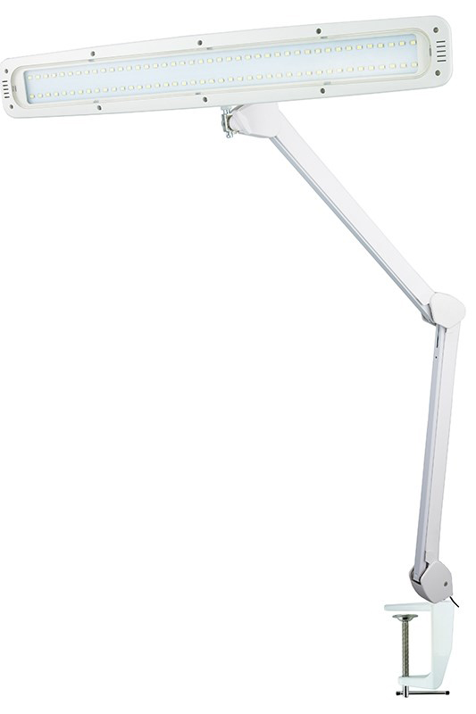 Настольная лампа на струбцине 84 LED, с сенсорным управлением, белая Rexant31-0401 Настольная лампа на струбцине 84 LED, с сенсорным управлением, белая Rexant31-0401Лампа настольная на струбцине, 84 LED, с регулировкой яркости белая. Лампа имеет множество рычагов и механизмов для точной фиксации в любом положении. Диоды защищены от повреждений и загрязнения пластиковой крышкой. Подходит для использования, как взрослыми так маленькими детьми, в офисе, рабочем помещении или дома. Лампа оборудована кнопками управления: кнопка включения/выключения, кнопки регулировки яркости. При зажимании соответствующей кнопки яркость лампы увеличится, либо уменьшится. Так же на лампе имеется кнопка управления количеством работающих светодиодов и при нажатии работа определяется так: первая лента светодиодов, вторая лента светодиодов, все светодиоды. Диоды Лампы Rexant стабилизированы, что обеспечивает мгновенное включение и выключение лампы, а также строгую фиксированную регулировку яркости свечения. Прекрасно подойдет для использования в слабоосвещенных помещениях, а так же для работы в темное время суток. Имеет приятный, плавный дизайн. Крепится на любую плоскую поверхность с помощью струбцины.Характеристики:• Источник света: 84 светодиода;• Напряжение питания: 220В-240В;• Кнопки регулировки яркости: да;• Кнопка управления количеством работающих диодов: да;• Цвет: белый.
